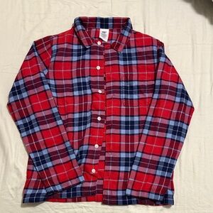 Lands' End Kids Red and Blue Plaid Button-Down Shirt